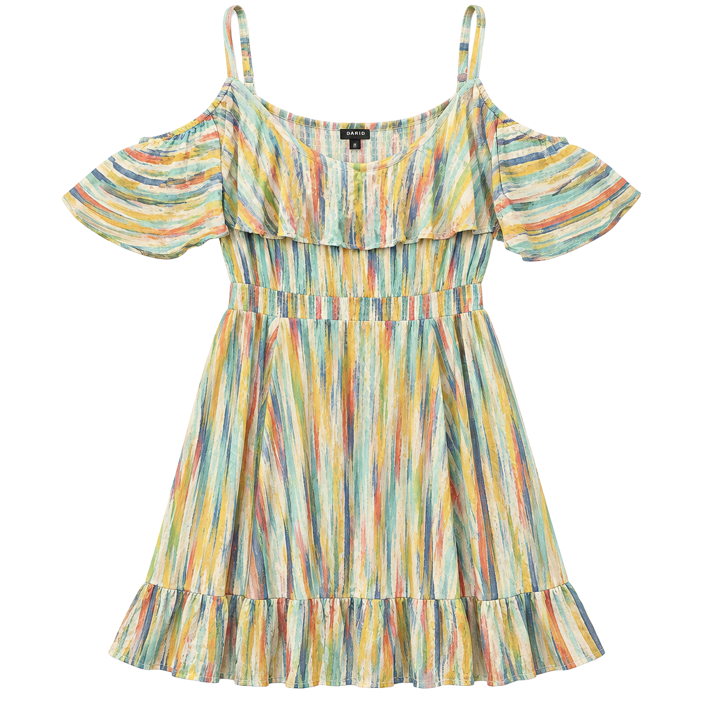 Torrid Gauze Cold Shoulder Skater Dress Size 3 Multi-Color Striped 1