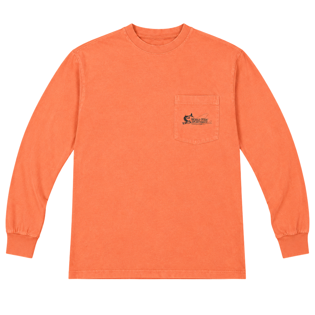 World Wide Sportsman Long Sleeve Pocket Tee Size S Orange 1