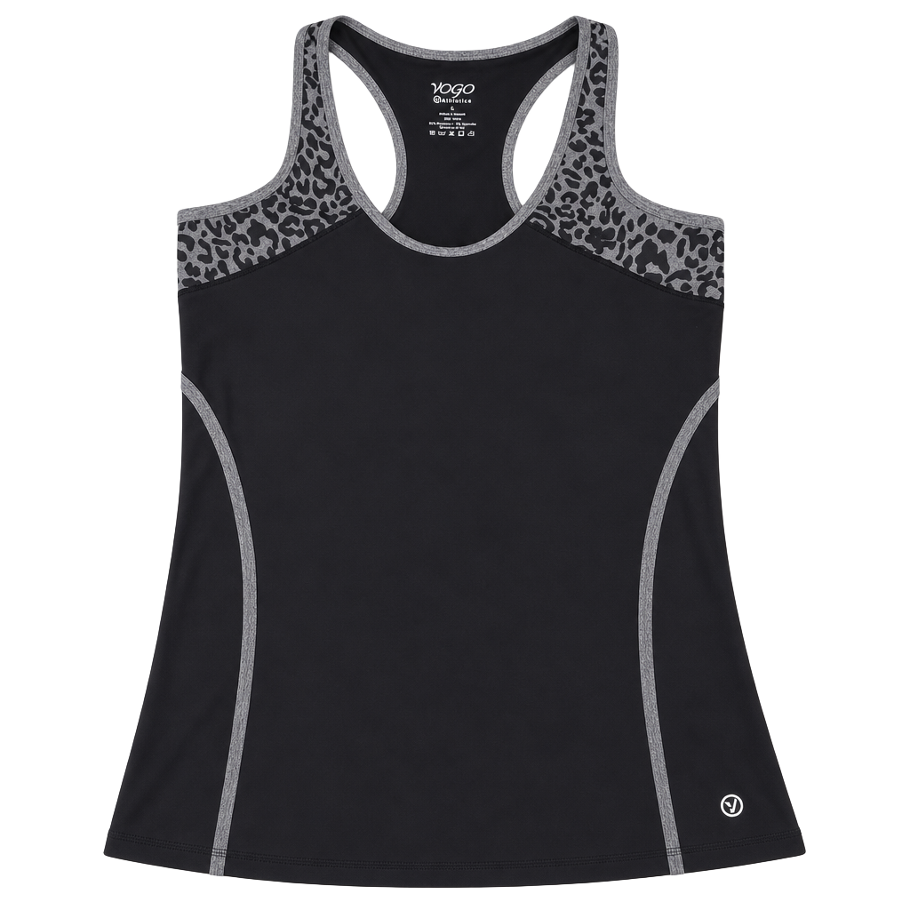 Vogo Athletica Racerback Tank Top Size L Black Leopard Print 1