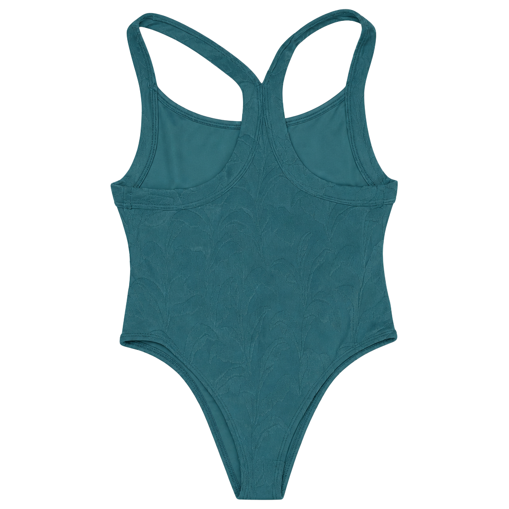 Twenty Montreal 3D Swim Racerback One-Piece Swimsuit in Deep Green Jacquard 1