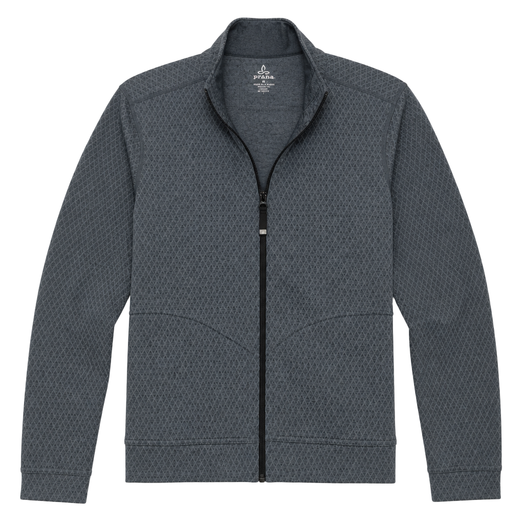 prAna Women's Grey Diamond Pattern Full Zip Mock Neck Jacket Size M 1
