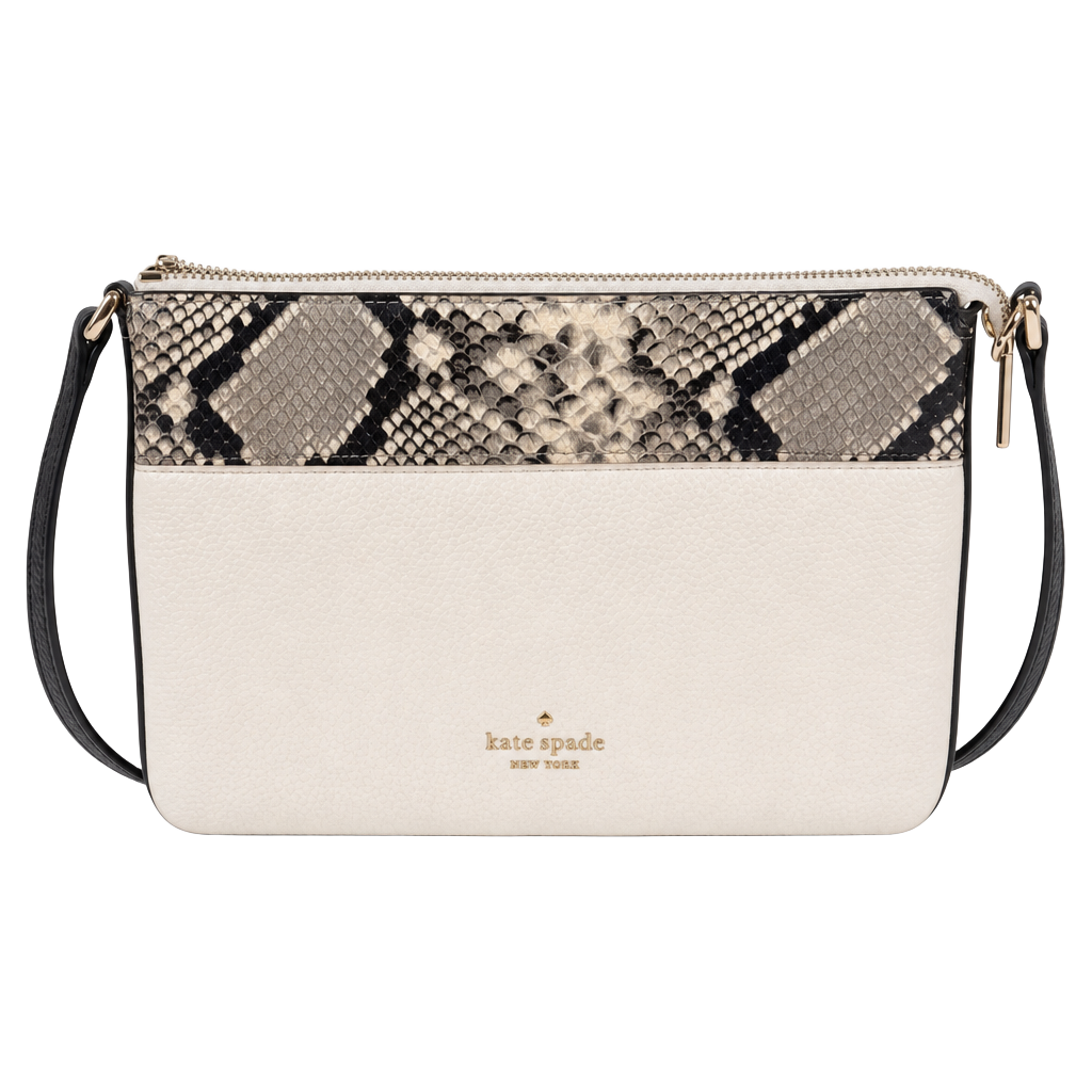 Kate Spade Leila Mixed Material Triple Gusset Crossbody Bag in Parchment Multi Snake Multi 1