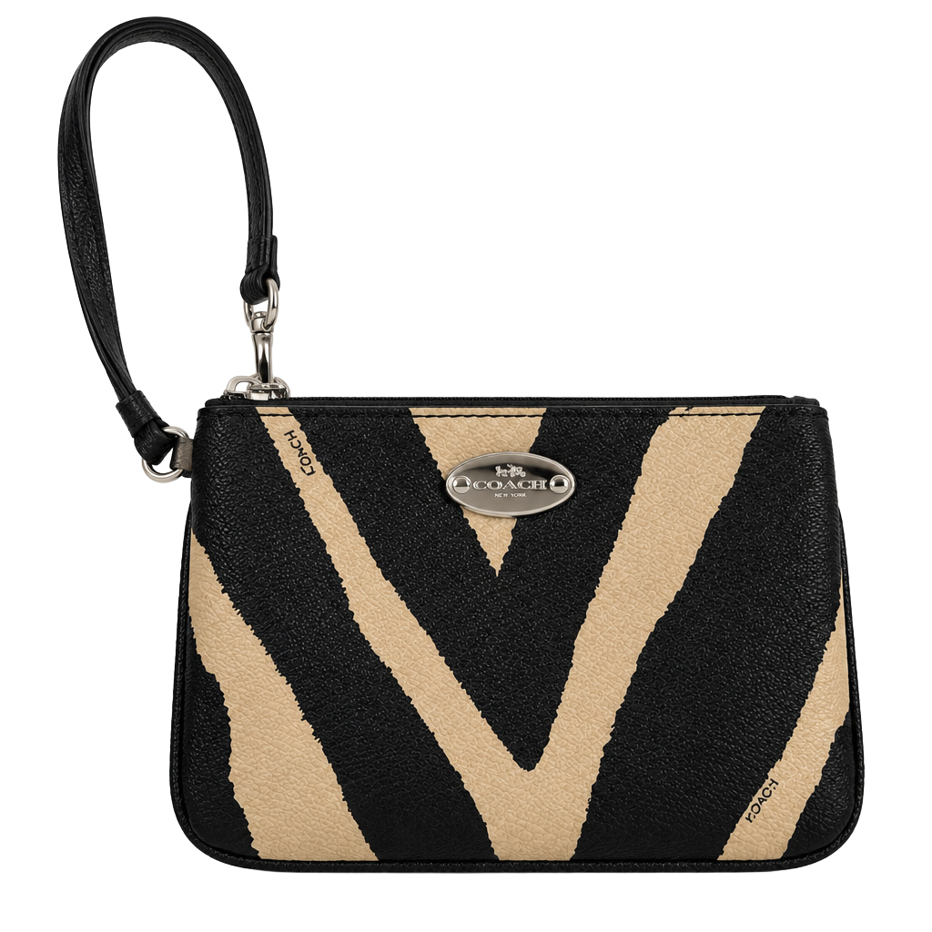Coach Zebra Print Small Wristlet Black And Cream Leather 1
