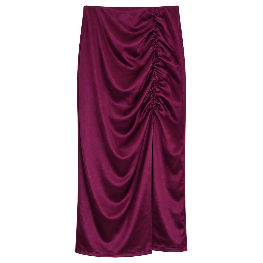 Express Ruched Midi Strapless Dress Size L Magenta Satin 1