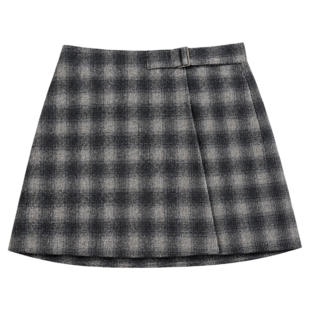 Madewell Buckle-Belt Wrap Mini Skirt Size 12 Plaid Wool 1