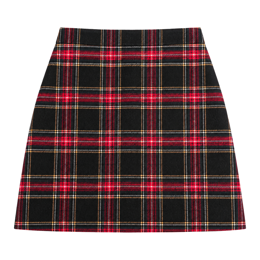 J.Crew Plaid Wool Blend Mini Skirt Size 2 Black Red Tartan 1