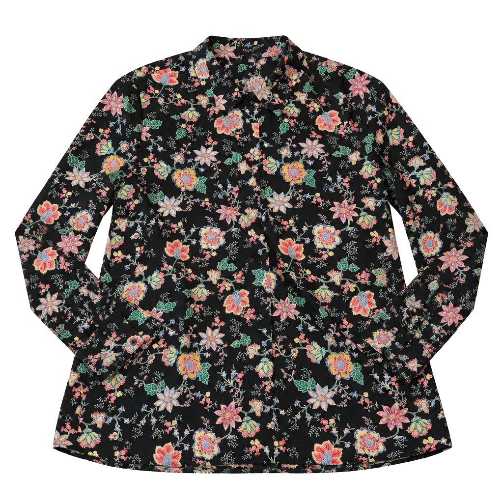 Banana Republic Floral Blouse Size S Black Long Sleeve 1