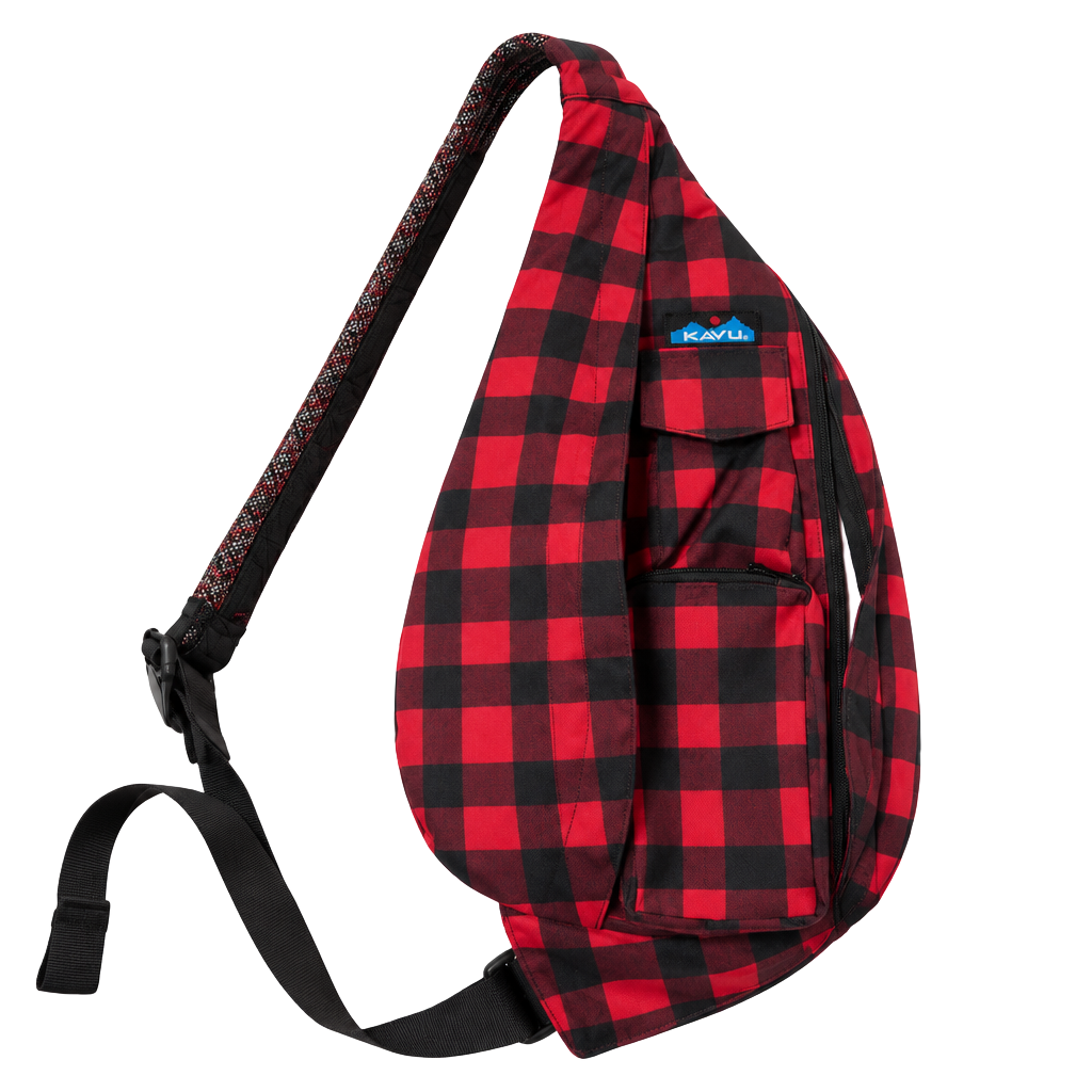 Kavu Rope Bag Red Black Buffalo Plaid Sling Backpack 1