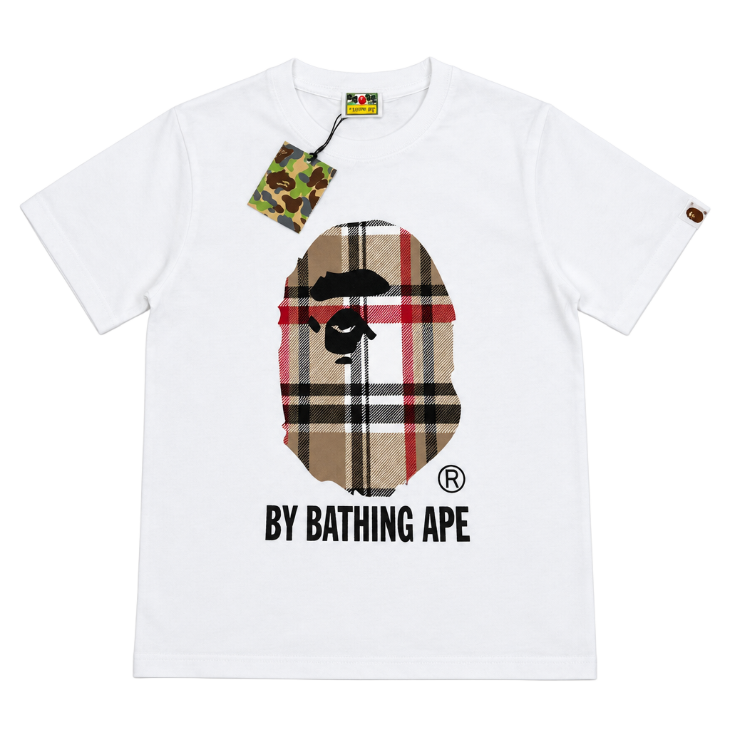 A Bathing Ape Bape Ape Head Plaid White T-Shirt Size S 1