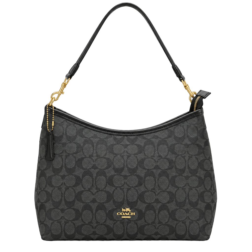Inspired Coach Laurel Shoulder Bag in Signature Canvas Black 1