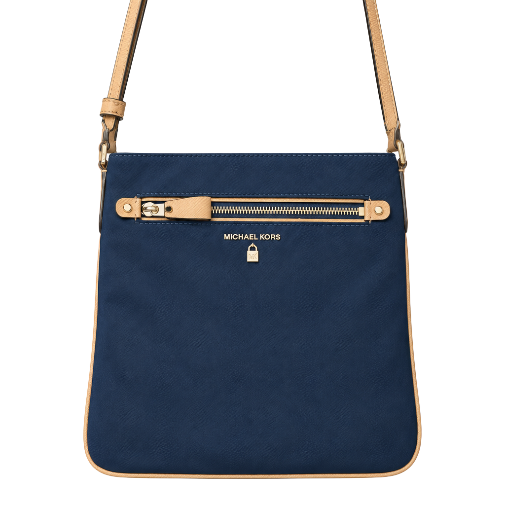 Michael Kors Kelsey Nylon Navy Blue Brown Crossbody Bag 1