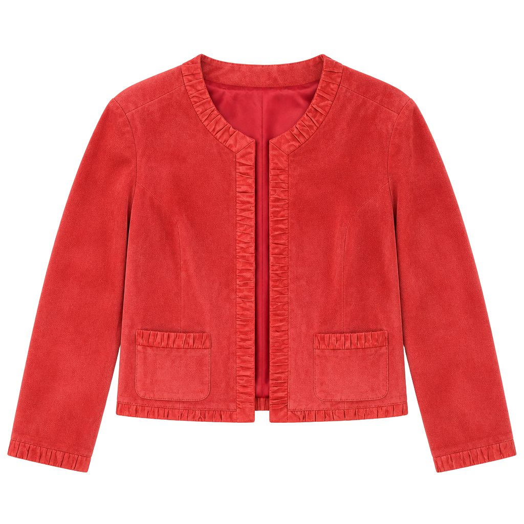Marshall Field's Jacket Size 8 Red Suede Leather Open Front 1