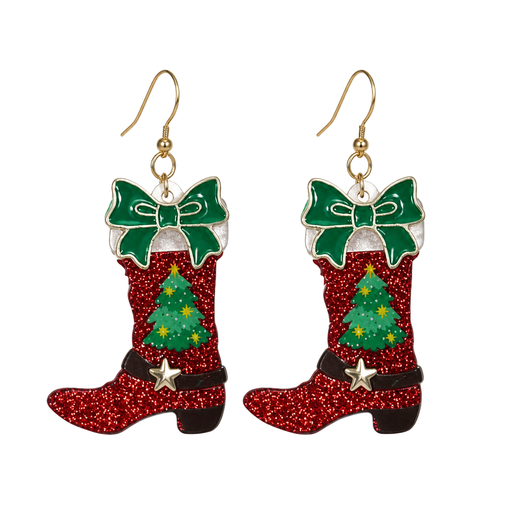 Holiday Cowgirl Boot Earrings 1