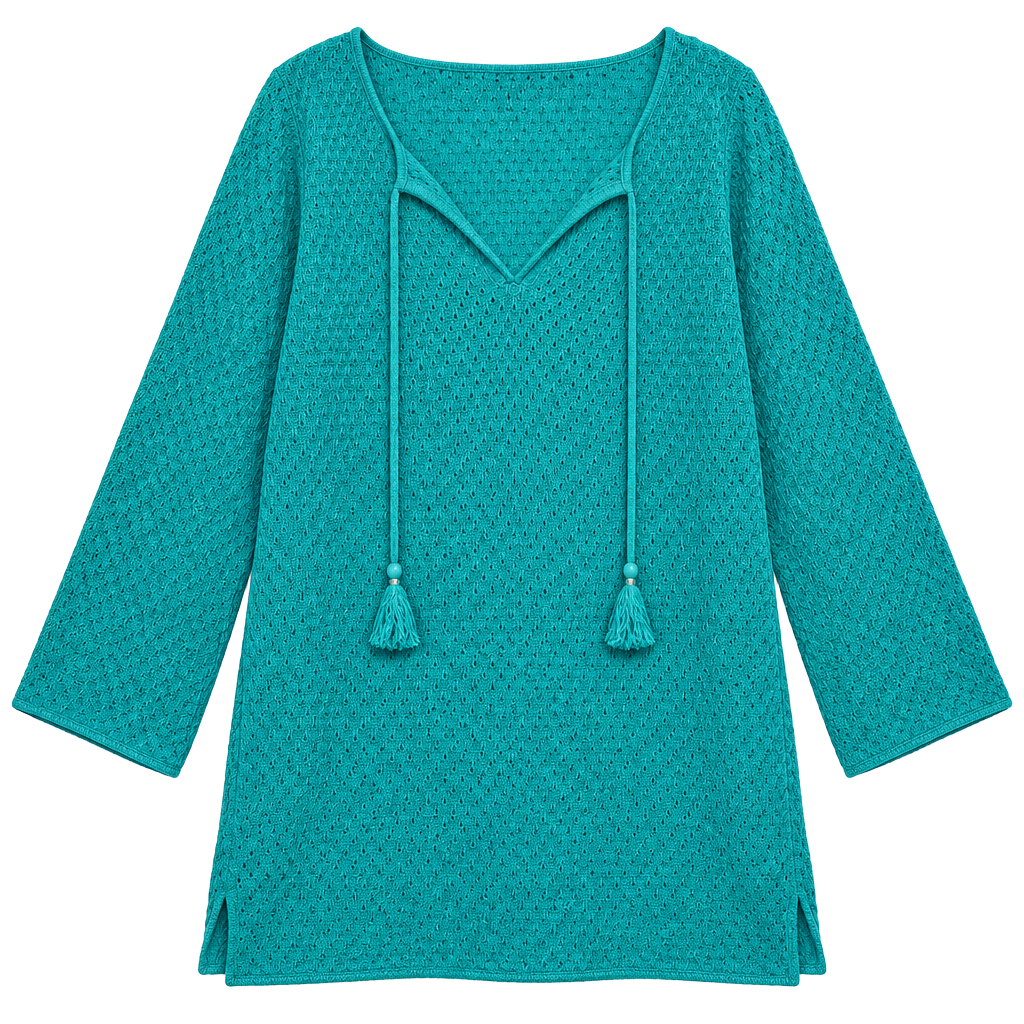 Tommy Bahama Knit Top Size XL Turquoise V-Neck Tassel Coverup 1