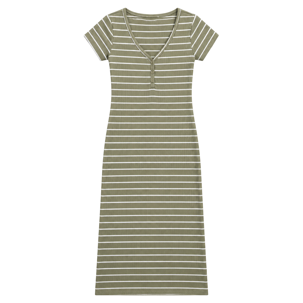 Heart & Hips Striped Ribbed V-Neck Midi Dress Green Size S 1