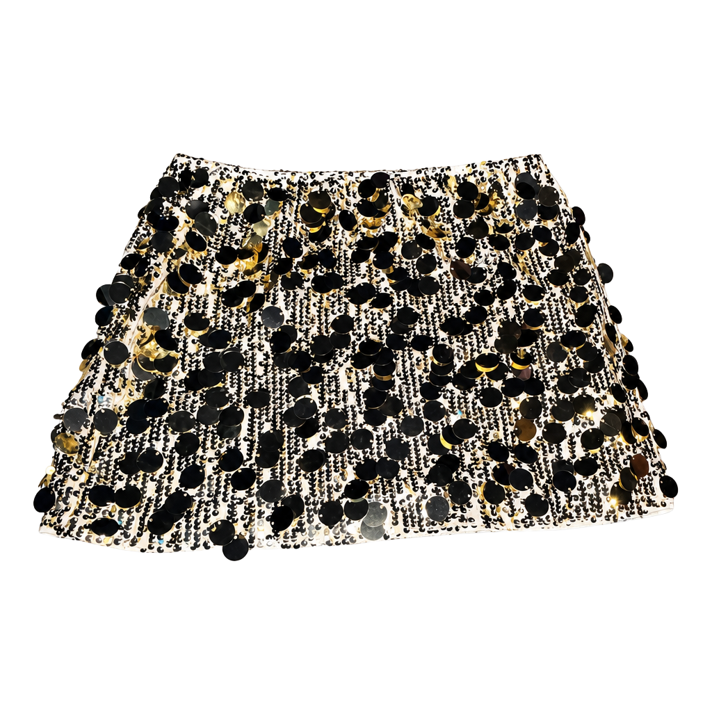 SHEIN Petite Sequin Embellished Mini Skirt in Black and Gold 1
