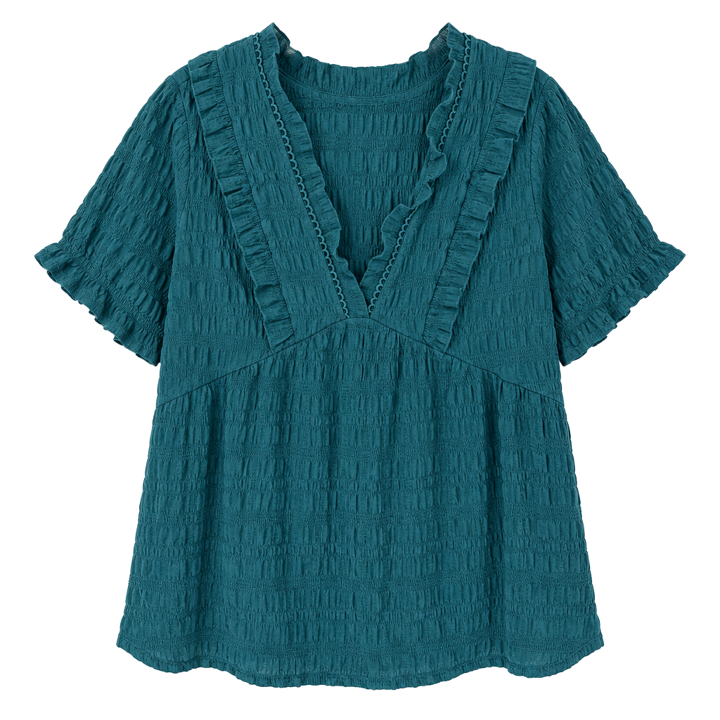 Emery Rose 3XL Teal Ruffle Peplum Blouse Textured Babydoll Boho Top 1