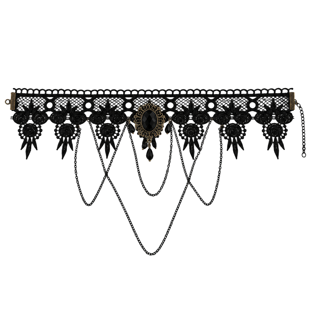 Gothic Black Lace Cameo Choker Necklace Victorian Draped Chain Statement Jewelry 1