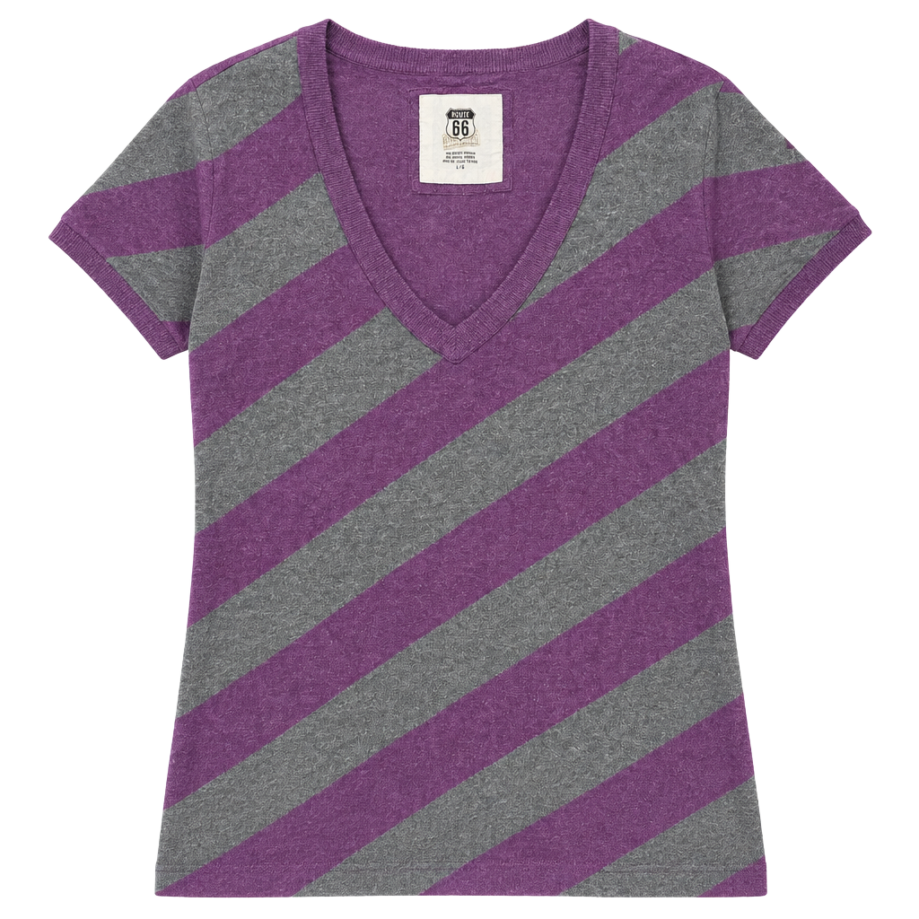 Route 66 Purple Gray Diagonal Stripe V-Neck Sweater Top Size L 1
