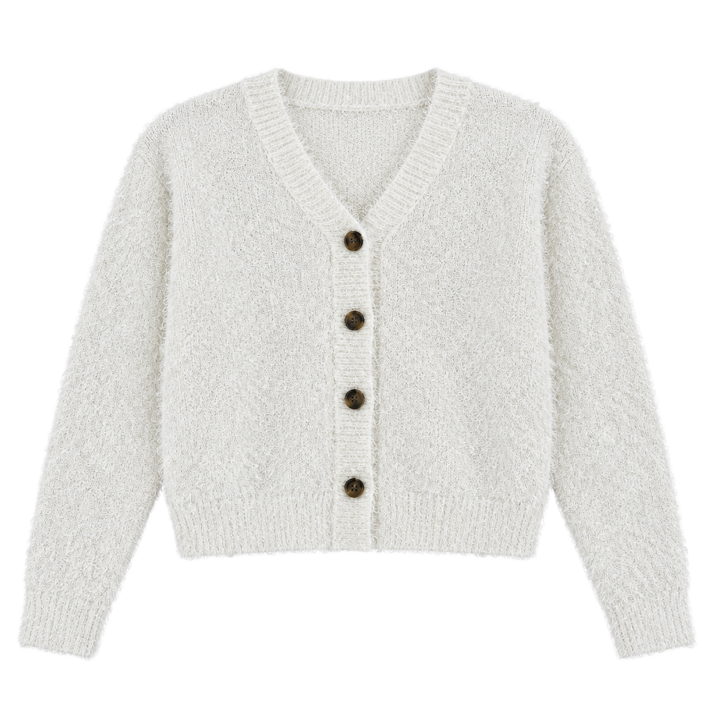 A. Byer White Fuzzy Cropped Cardigan Sweater Size Small Coquette Soft Girl 1
