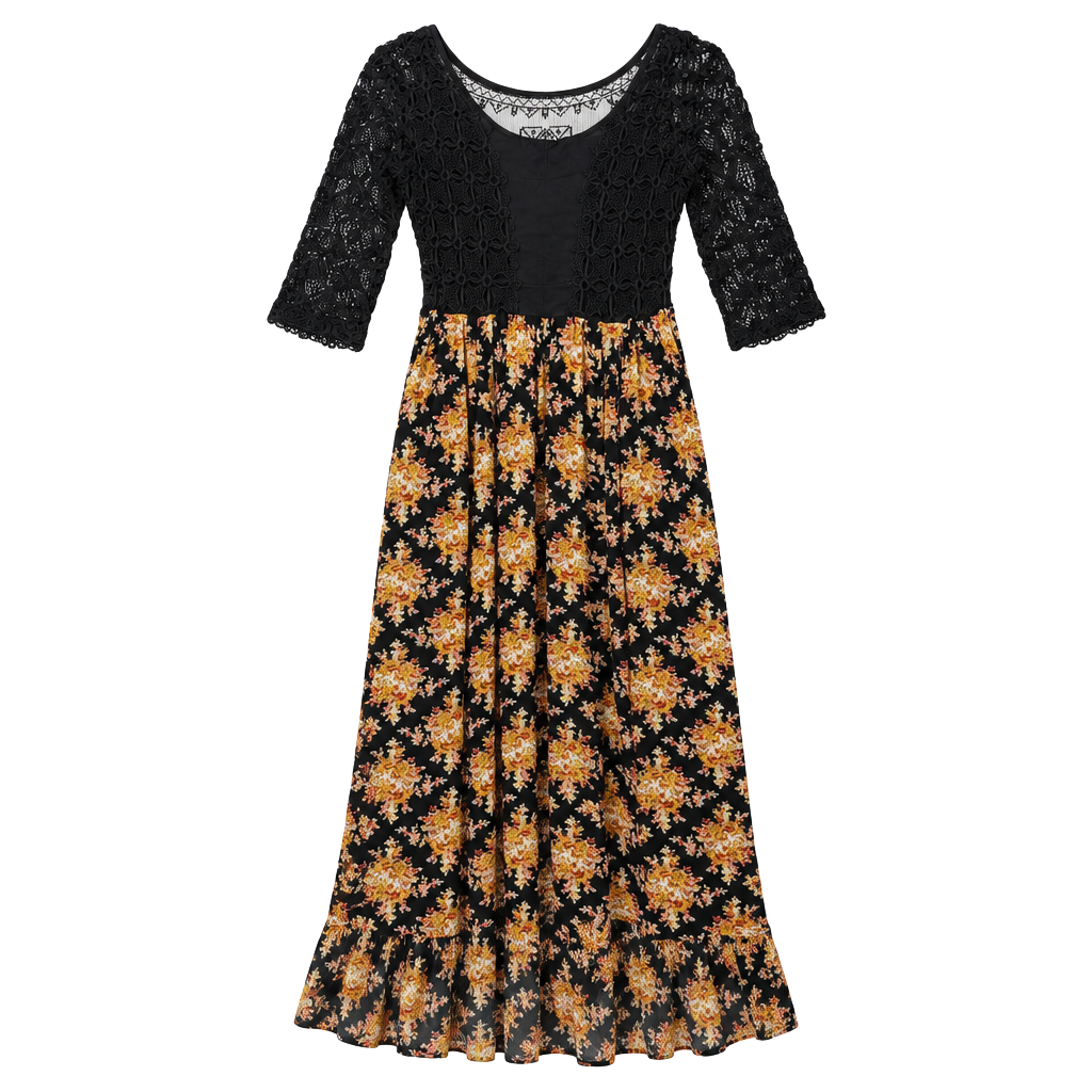 Free People Lonesome Dove Dress Size 6 Black Floral High Low Boho 1