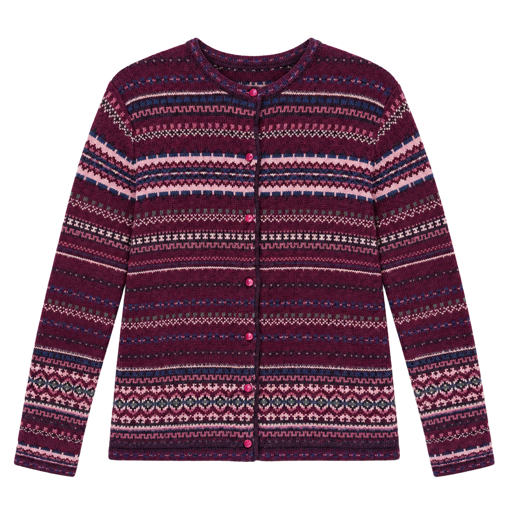 Dressbarn L Fair Isle Cardigan Sweater Burgundy Pink Grandpa Core Whimsygoth 1