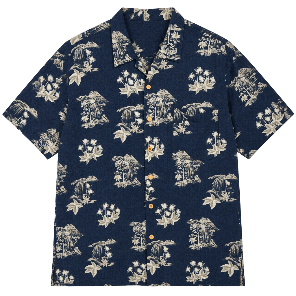 Original Island Sport Men's Blue Tropical Palm Tree Hawaiian Rayon Shirt Size L 1