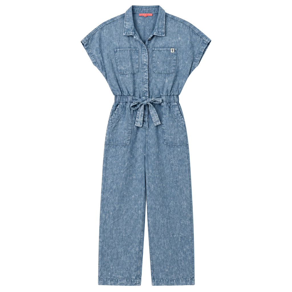 Simply Southern Denim Jumpsuit Size S Blue Acid Wash Belted Utility Romper 1