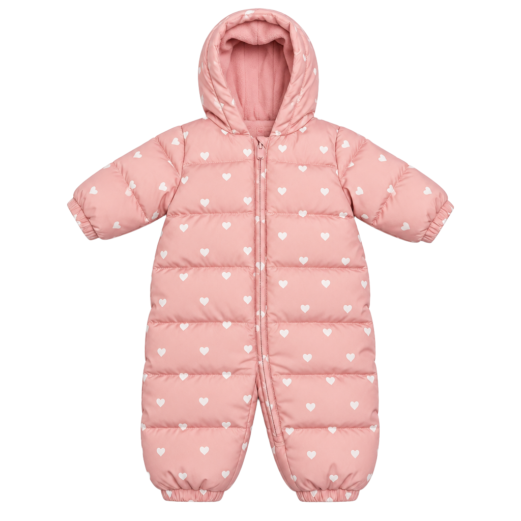 Baby Gap Snowsuit 6-12 Months Pink White Hearts Down Puffer Hooded 1