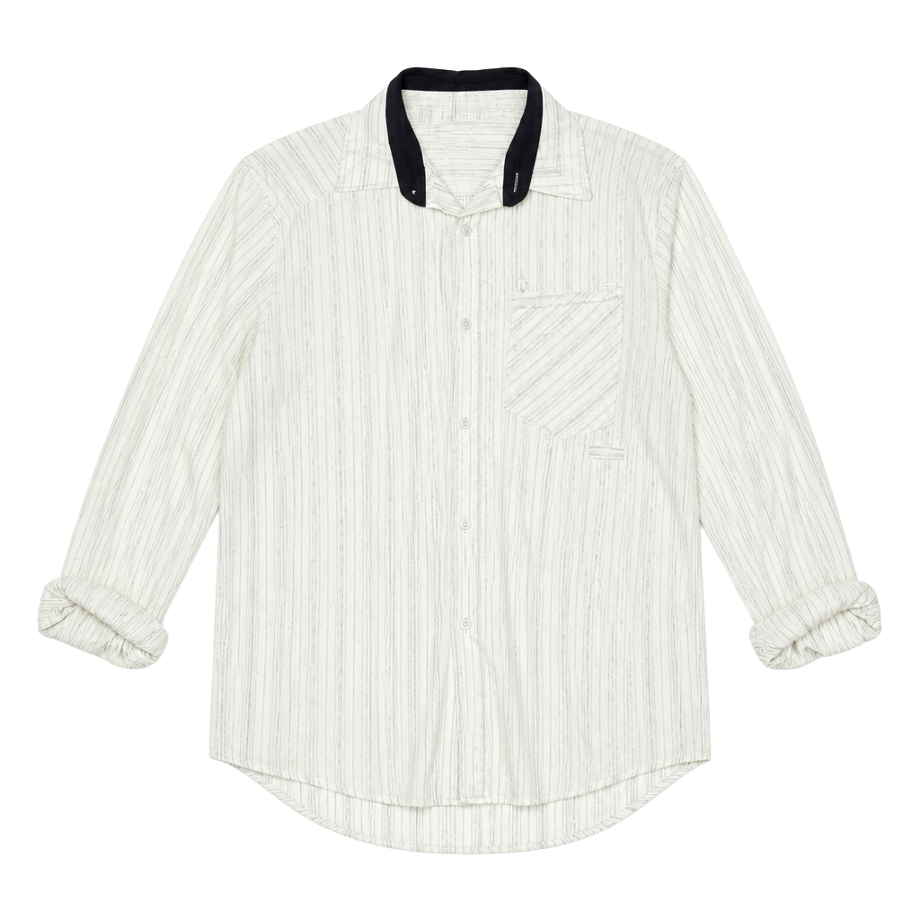 Volcom Men's Long Sleeve Button-Down Shirt White Pinstripe with Contrast Collar 1