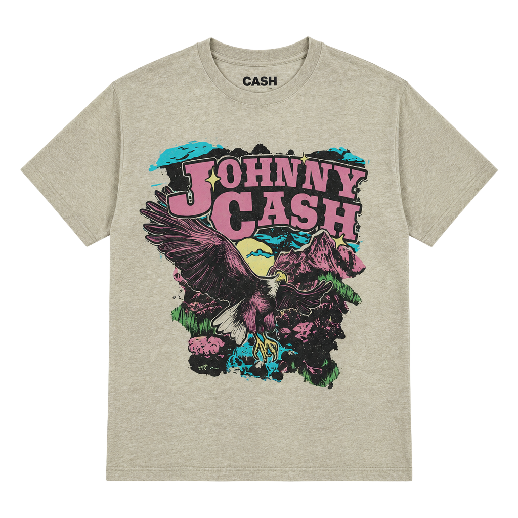 Johnny Cash On Tour Graphic T-Shirt Size L Beige Eagle Tour Cities Tee 1