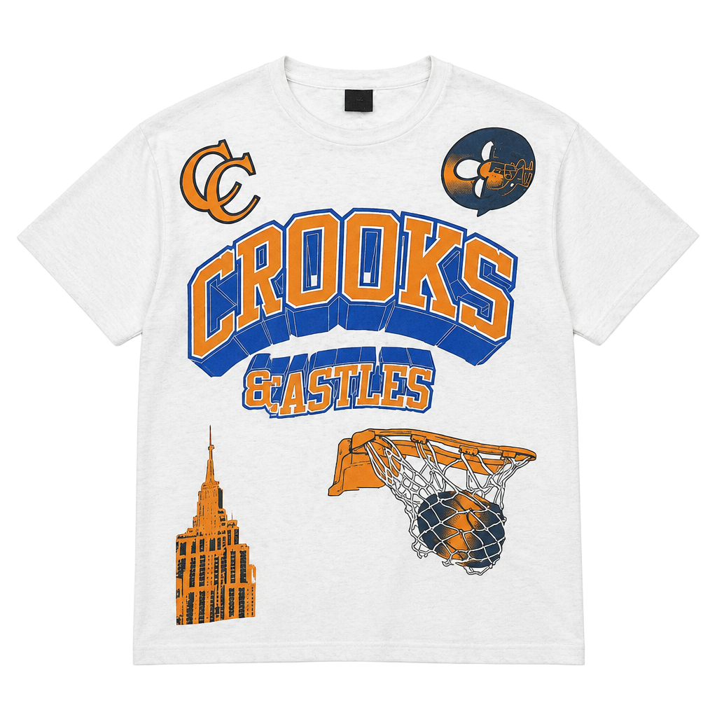 Crooks & Castles T-Shirt Size L White Basketball Graphic 1
