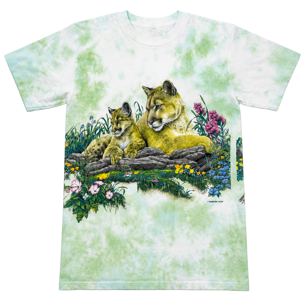 Jerzees Habitat Mountain Lion Cubs Tie Dye T-Shirt Size S 1