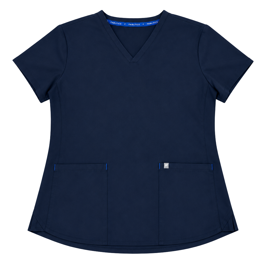 Fabletics Mode Scrub Top Size XL Black V-Neck Short Sleeve 1