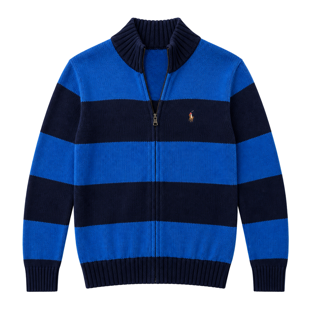 Polo Ralph Lauren Boys Large (14-16) Full-Zip Striped Cotton Knit Sweater 1