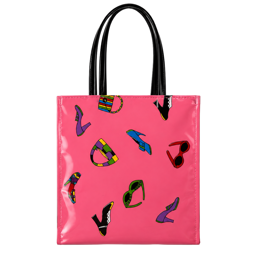 Bloomingdale's Pink Patent Leather Fashion Print Mini Tote Bag 1