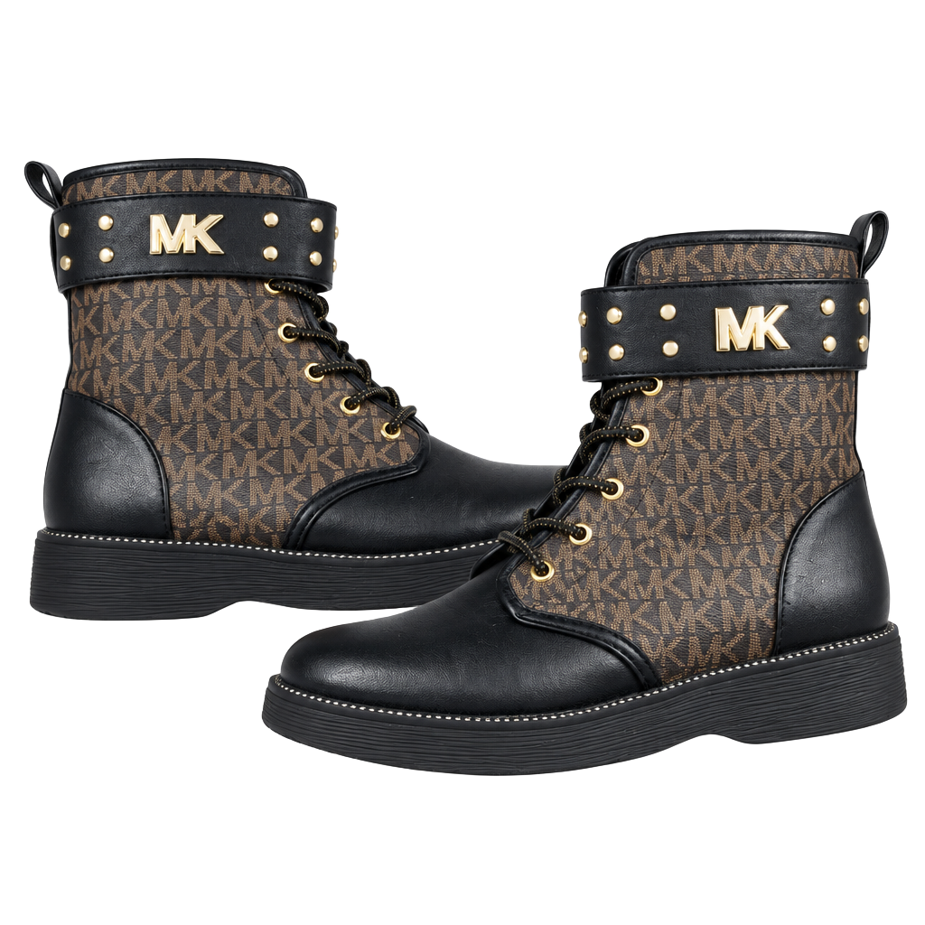 Michael Kors Haskell Studs Boots Size 3 Black Brown Logo 1