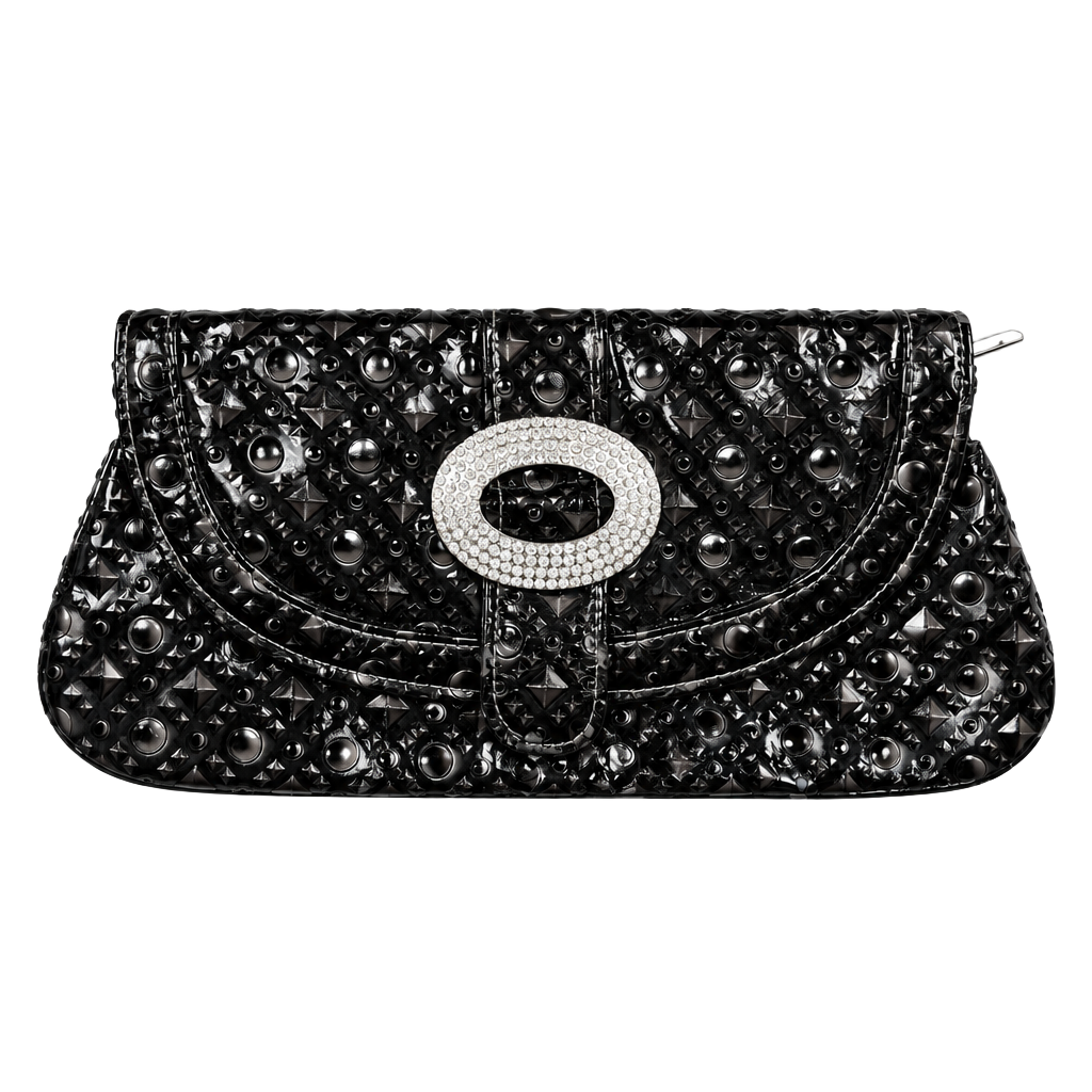 Unbranded Black Patent Clutch Handbag Rhinestone Buckle 1