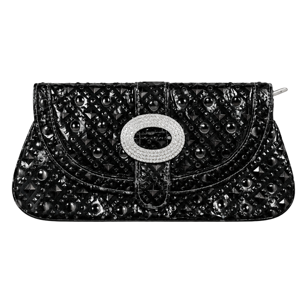 Unbranded Black Patent Rhinestone Buckle Clutch Purse 1