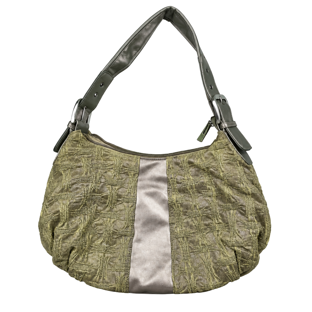 Mudd Vintage Y2K Metallic Bronze Hobo Shoulder Bag Textured Panels 1