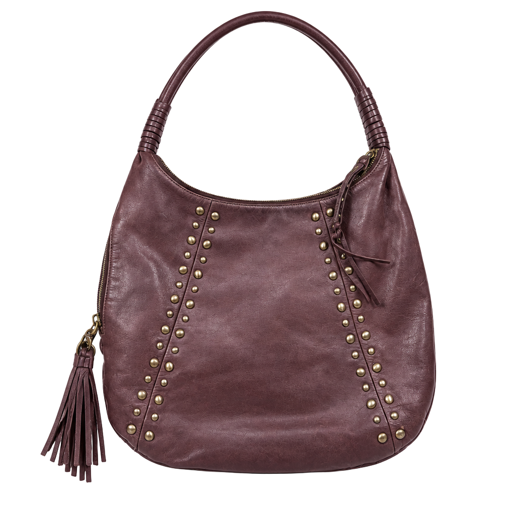 Carlos Blake Brown Leather Studded Shoulder Bag Tassel 1