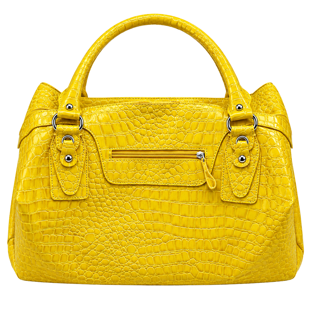 BUENO Yellow Crocodile Embossed Faux Leather Handbag Purse Satchel 1