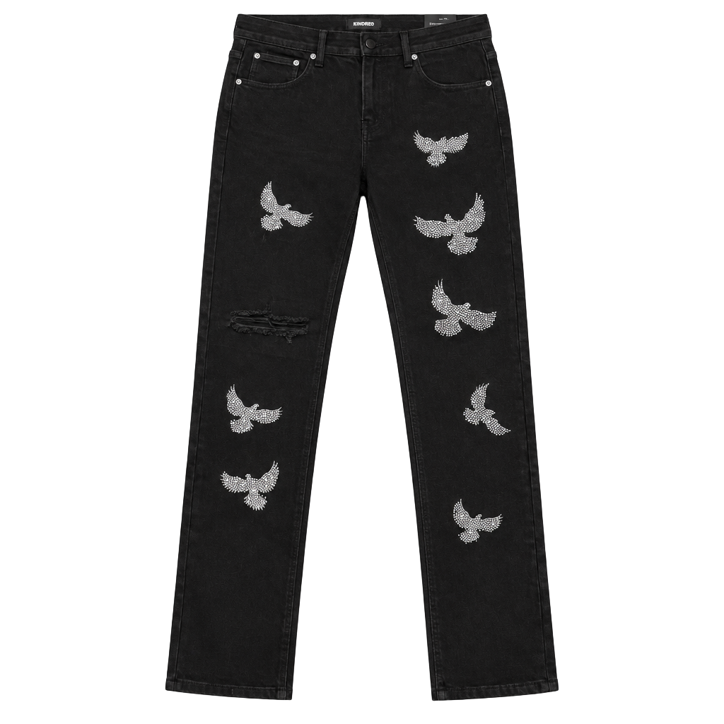 Kindred Rhinestone Dove Black Slim Jeans 34x32 New With Tags 1