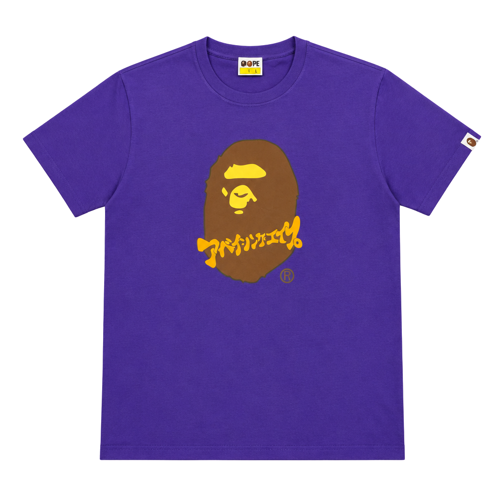 A Bathing Ape APE Head T-Shirt Size L Purple Graphic Tee 1
