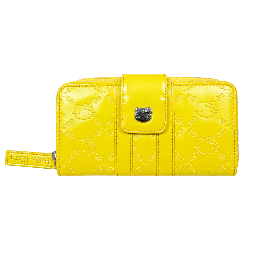 Hello Kitty Wallet Embossed Patent Yellow Zip Around Card Holder 1