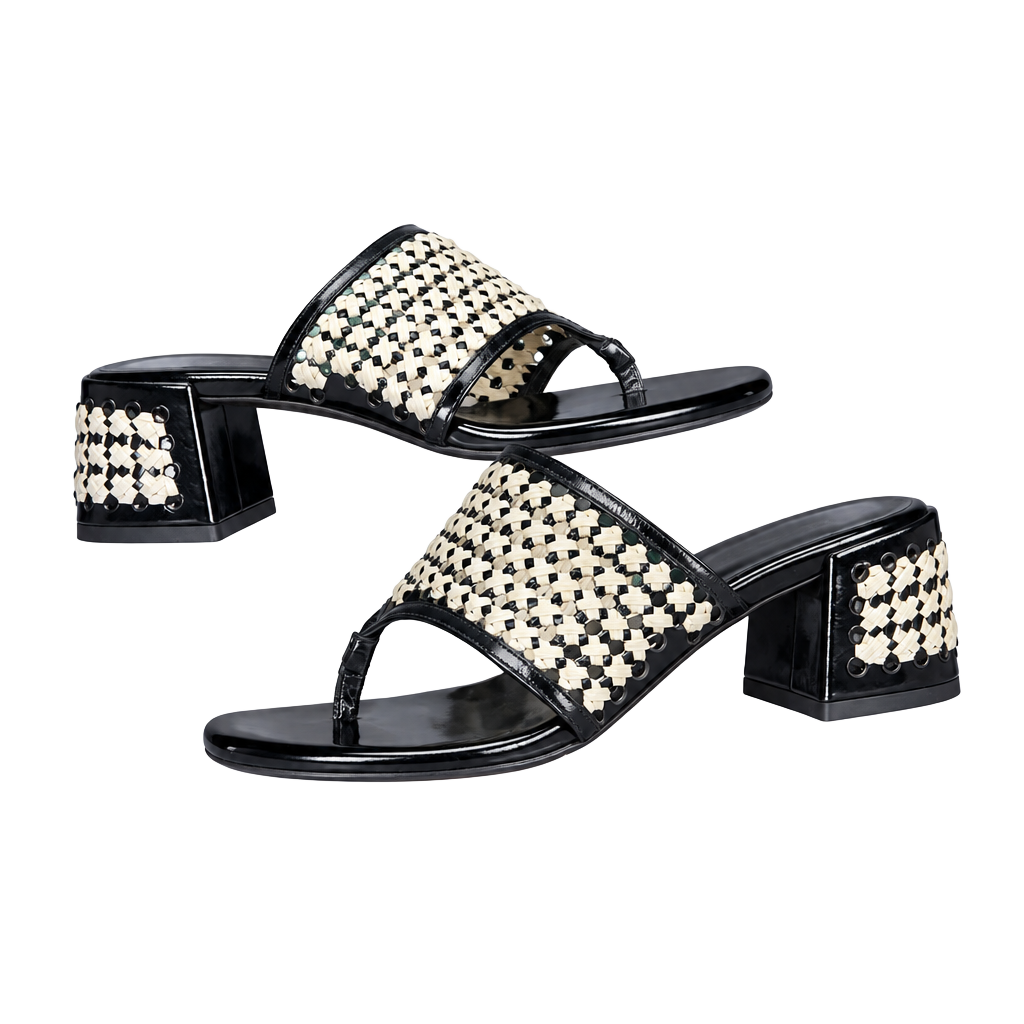 Tory Burch Woven Raffia Heeled Sandals Size 9M Black 1