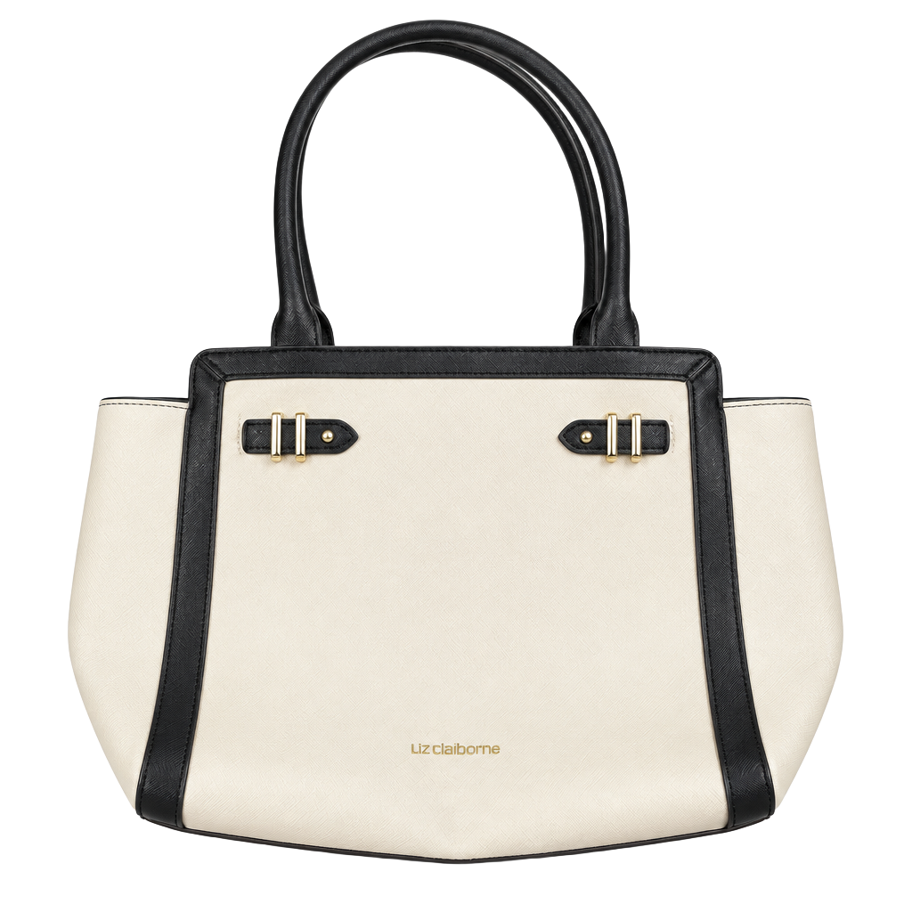 Liz Claiborne Tuxedo Tote Bag Black Cream Satchel Handbag 1