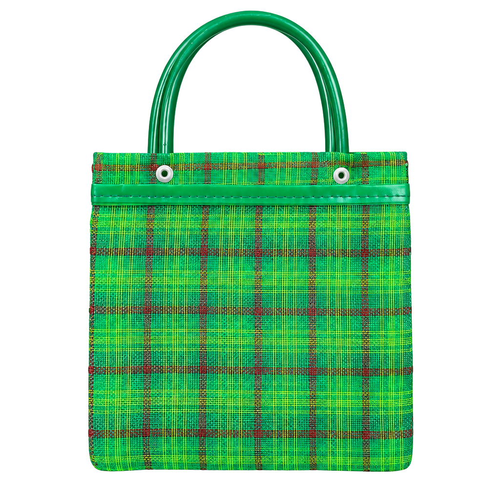 Mexican Mercado Bag Mini Green Plaid Plastic Mesh Tote Purse 1