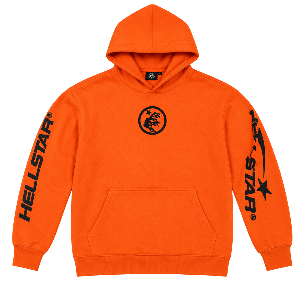 Hellstar Hoodie Size M Orange Graphic Pullover Sweatshirt 1