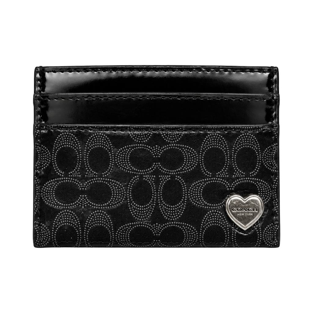 Coach Liquid Gloss Embossed Card Case Black Patent 1